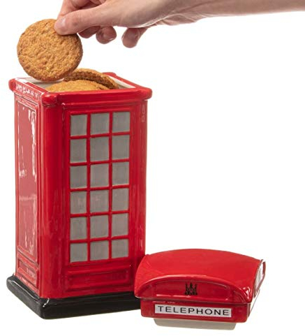 CKB LTD Novelty Telephone Box Biscuit Tin Cookie Jar Retro Kitchen Tall Sweet Jar Storage With Lid - Ceramic Red 12 x 12 x 28cm