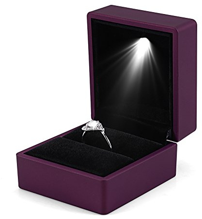 Boîte à Bague à la Mode LED Lumineux Coffret à Bague pour Demande en Mariage Coffret à bague avec éclairage interne LED fiançailles mariage, boite lumineuse anneau, boite bague (violet)