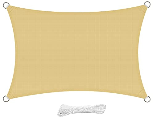swift Tenda a Vela Rettangolare 3x5 m Permeabile Protezione Anti Raggi UV Vela Ombreggiante 5x3 m, Telo Tenda da Sole a Vela per Esterno, Giardino & Gazebo, Sabbia