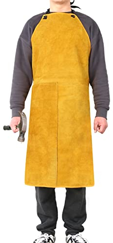 Trintion Schweißschürze Anti Flamme Schwere Arbeitsschürze Verschleißfeste aus Kuhspaltleder Spaltleder Latzschürze Verstellbare Schutzkleidung 60 x 90 cm