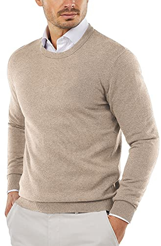 COOFANDY Men's Crew Neck Sweater Slim Fit Lightweight Sweatshirts Knitted Pullover for Casual Or Dressy Wear, Camel, Large
