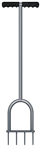 Walensee Rasenlüfter, T-Griff, Manuelles Vertikutier- und Bodenbelüftungsgerät mit Vier Eisenspikes, 90 cm, Grau
