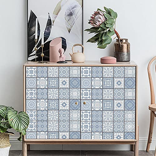 Stick on Tiles Duck Egg Blue Modern Tile Stickers PVC Self Adhesive Wall Tiles Heat Resistant Tile Stickers for Kitchen Bathroom Waterproof Peel and Stick Floor Tiles Tile Paint 20x20cm