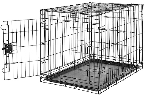 Amazon Basics - Hållbar, hopfällbar metallbur till hund med bottenbricka och en dörr. Måtten är 91,44 x 58,42 x 63,5 cm, svart