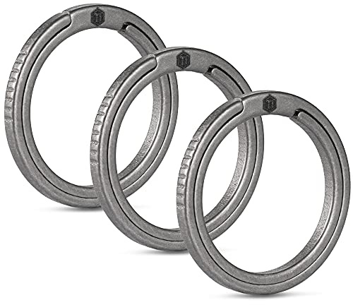 KeyUnity KA08 Juego de llavero plano de aleación de titanio, anillo dividido de empuje lateral de anilla llavero 33mm Fácil acceso a llaves mosquetón linternas (3L)…
