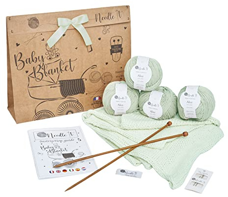 Needle It® - Strickset für Anfänger komplett mit Stricknadeln - Babydecke zum Selberstricken - Geschenkidee (Minze)