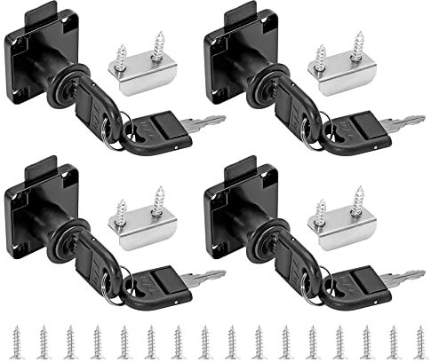 Jiozermi 4 Packs Drawer Lock with Keys, Desktop Lock with 0.75/19mm Length Cylinder Cam for Drawer Cabinet Wardrobe Office Desk Letter Box, Black
