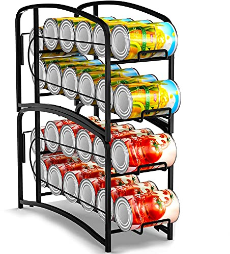 Mutool 2 Pack Stackable Can Rack Holder for Fridge Kitchen Cupboard, Counter-Top, Pantry Organizers and Storage, Blcak