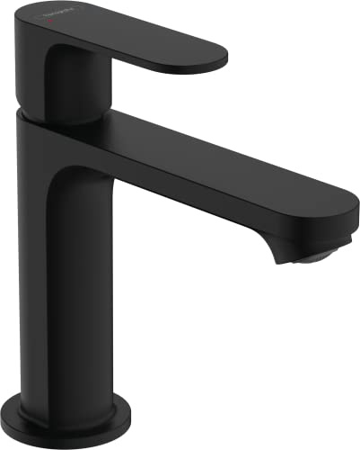 hansgrohe Rebris S - Waschtischarmatur mit Zugstangen-Ablauf, Wasserhahn Bad mit Auslauf Höhe 109 mm, Mischbatterie Waschbecken wassersparend (EcoSmart), Mattschwarz, 72517670