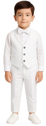 Gilet de Communion pour bébé garçon, Costume de baptême, en Coton et Lin Blanc, Ensemble 3 pièces pour Mariage Formel de âge 1-2 Ans