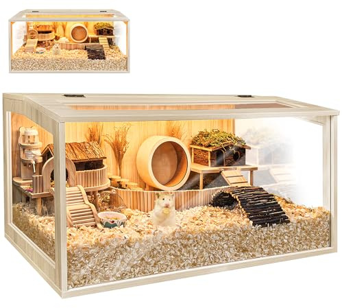 Prolee Hamster Cage Chewproof Wooden 40 Inch Guinea Pig Cages Mice and Rat Habitat Openable Top with Acrylic Sheets Solid Built