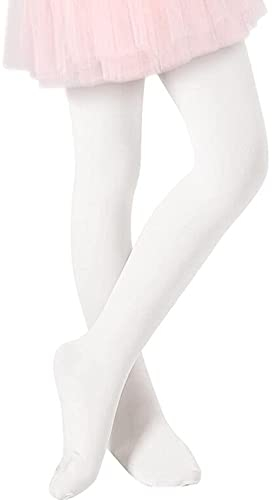 Durio Strumpfhose Mädchen Elastisch Babystrumpfhose Ballettstrumpfhose Tanzstrumpfhose Anti-Rutsch Weiß 6-9 Jahre (Tag Size L)