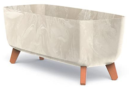 URBNLIVING Large Rectangle Low Concrete Look Planter Flower Plant Pot Indoor Outdoor Garden Decor Legs (Cream)
