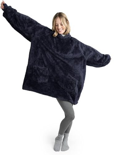 Blumtal Coperta Felpa Gigantesca - Felpa Gigante Coperta con Cappuccio e Tasche Certificata OEKO-TEX, Sherpa - Large, Blu Oceano