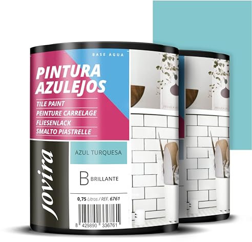 JOVIRA PINTURAS Vernice Per Piastrelle 1,5 Litri | a Base d'acqua. Date un nuovo look alla vostra cucina e al vostro bagno. (2x750 Millilitri, Blu Turchese). F-18-2