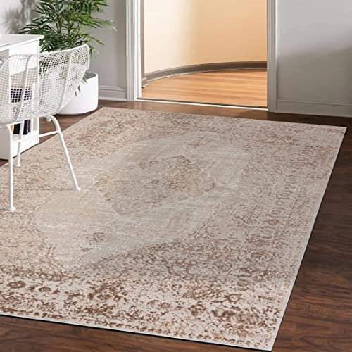 Mazovia Teppich Wohnzimmer 80x150cm Creme Vintage Weich Pflegeleicht Weiß | Teppich für Schlafzimmer Esszimmer Büro Eingangsbereich Beige Fußbodenheizungsgeeignet Reinigungsmittelbeständig Kurzflor