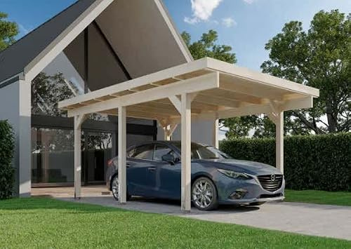 Alpholz Einzelcarport Malmö aus Holz mit Dacheindeckung 26,1 m², Unterstand für Auto B 358 x T 730 x H 241 cm, Überdachung Komplettbausatz 125 kg/m²
