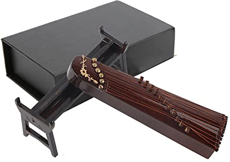 Cyrank Chinesische Zither-Modell-Ornament, Mini-Holz-Musikinstrument-Modell Guzheng-Display-Ornament mit Ständer und Gehäuse Miniatur-Musikreplik-Dekoration(10cm)