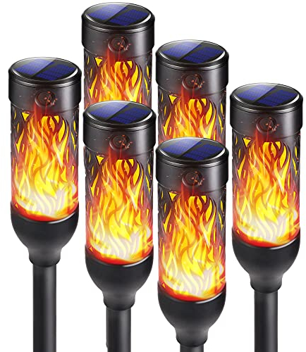 Moxled Lampada solare Fiamma Esterno, 6 Pack 12 LED Lampada Solare Fiamma Impermeabile Luce Torcia Solare per Giardino, Patio, Percorsi, Prato