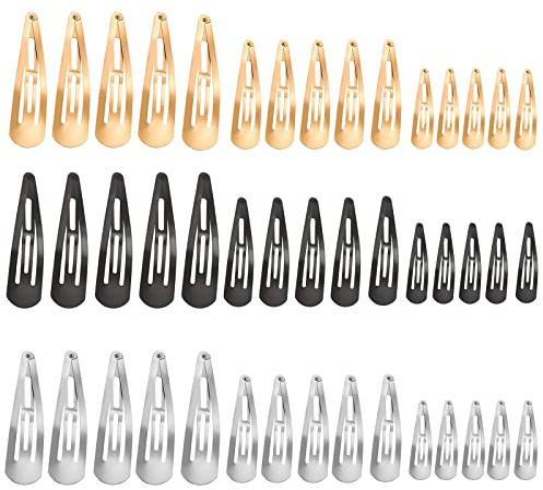 Molyorch 45 Stück Haar Snap Clips, Große Metall Snap Haarspangen, Kein Schlupf Haarspangen, für Salon BedarfHaar Schmuck, Haar Herstellung (Gold&Silber&Schwarz)