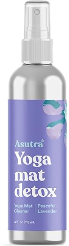 ASUTRA Spray nettoyant pour tapis de yoga (lavande paisible, bouteille en aluminium), 4 onces liquides, sans résidus glissants, huiles essentielles biologiques, nettoyage en profondeur pour équipement