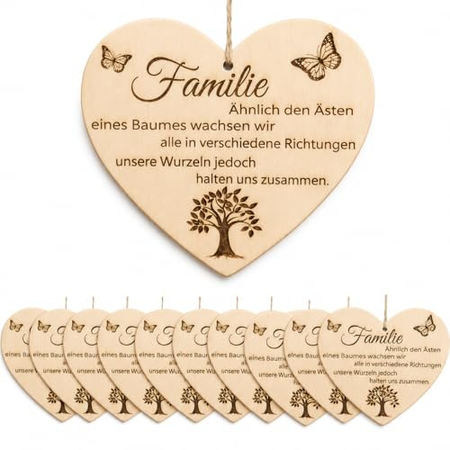 10er Pack Familie Herzschild Dekoschild Herzschild Holzherz Holzschild 10 x 10 cm Geschenk für die Familie Spruch Geschenk Holzgeschenk Ein Geschenk für die Familie