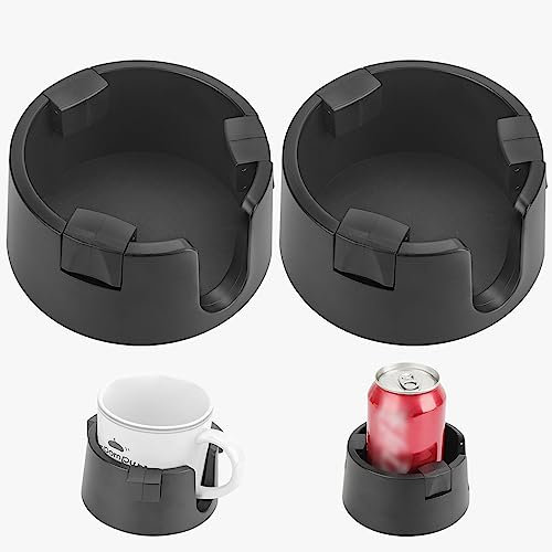 Adorila 2 Pack Anti-Spill Cup Holder, Adjustable Inner Diameter Drink Coaster with Sticker, Table Drink Holder for Home Office Outdoors (Black)