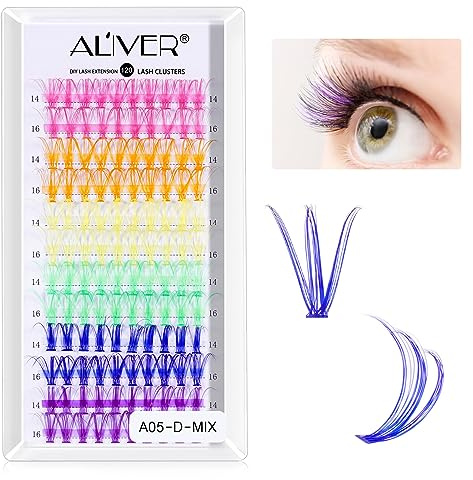 120PCS Bunte Wimpern, künstliche Farbige Wimpern, Farbige einzelne wimpernverlängerung D Curl 0.07 Dicke 14 16mm Rotrosa blau lila gelb Grün Mischfarbe Extra Classic Wimpern Erweiterungen (Bunte)
