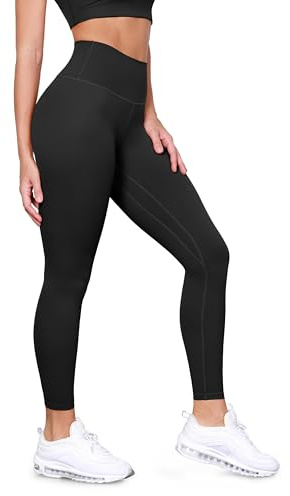 ODODOS Tummy Control 7/8 Compression Leggings with Inner Pocket for Women, 25 High Waist Workout Running Yoga Pants, Black, XX-Large