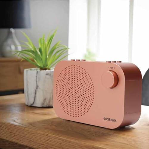 Compact DAB Digital Radio - Rose Gold - 40 Preset Stations - Dual Alarm Clock - LCD Display - 3.5mm Headphone Socket - Battery Operated Digital Radio - Hours Playback - Portable Radios