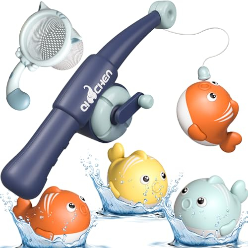 ZDNT Badespielzeug Baby ab 1 2 3 Jahr,Angelspiel Badewannenspielzeug,Badewannenspielzeug Baby,Badespielzeug, Wasserspielzeug Kinder mit Fischernetz Angelstäbe Badewannen Spielzeug für Kleinkinder