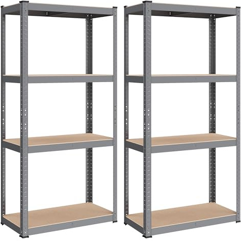 SONGMICS Juego de 2, Estantería Pesada de 4 Niveles, Estantería de Acero, Montaje Rápido, Garaje, Almacén, Trastero, Carga de 520 kg, 40 x 80 x 160 cm, Gris y Natural GLR044G02