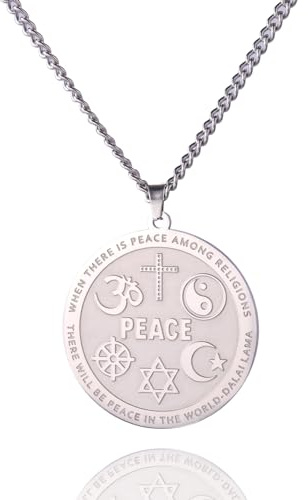EUEAVAN Koexistenz in Frieden Halskette Koexistenz Harmonie Anhänger om/Davidstern/Sichel/Yin Yang/Kreuz/Friedenskette Multi Religiöse Spirituelle Halskette für Frauen Männer (gold)