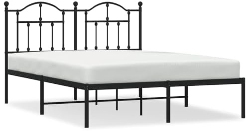 ZQQLVOO Bed Frame Lattenrost Palettenbett Bodenbett Bettgestell mit Kopfteil Metall Schwarz 140x200 cm