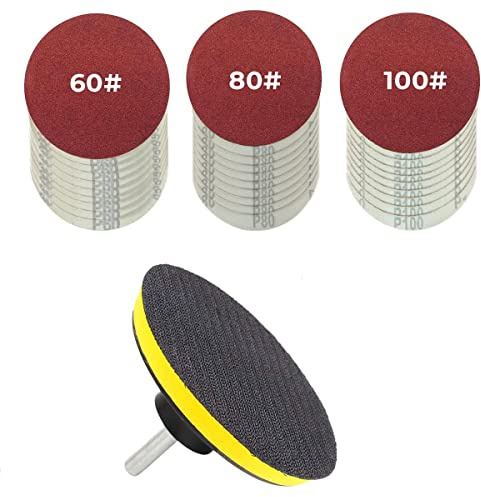 Qoekacy 30-Piece Drill Bit Sanding Attachment Sandpaper 60/80/100 and 5 inch Back Pad Set, Electric Shackle Disc, with Pad