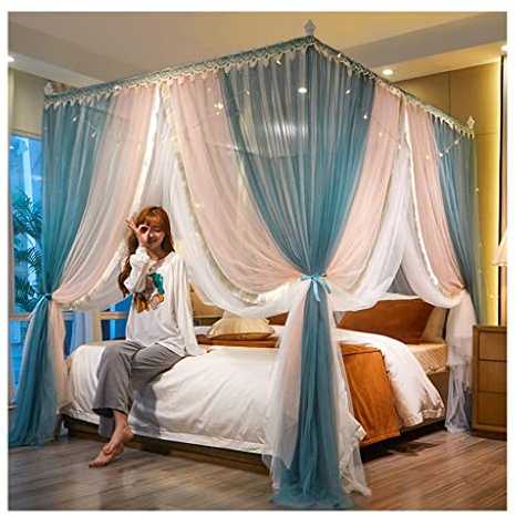 itonc Bett Vorhang Bett Baldachin Doppel-Boden-Stehende Prinzessin Bett Baldachin Mit Stabilem Standfuß, Schattierung Und Staubdicht (Farbe : A2, Größe : 200X220X200Cm)
