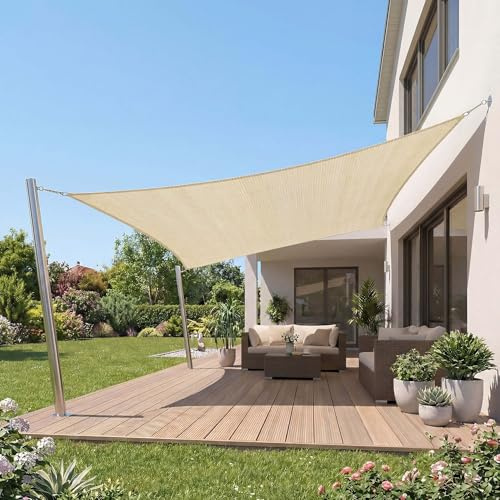 Jardinion Sonnensegel rechteckig 2 x 3m, 180g/m² Beige HDPE | Sonnensegel Balkon, Sonnenschutz Terrasse, Sonnendach Garten, Segeltuch winddurchlässig, Beschattung inklusive Befestigung