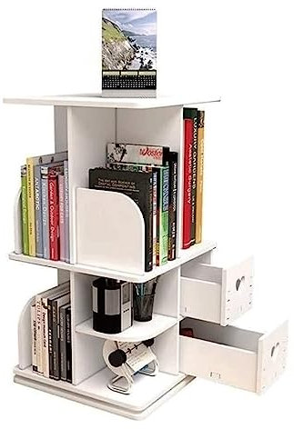 YTGHBIML Bücherturm Freistehend 360° drehbares Bücherregal aus Holz, stehendes Bücherregal, weißes Bücherregal mit Schublade für Heim-Desktop-Bücherregale perfekte Darstellung