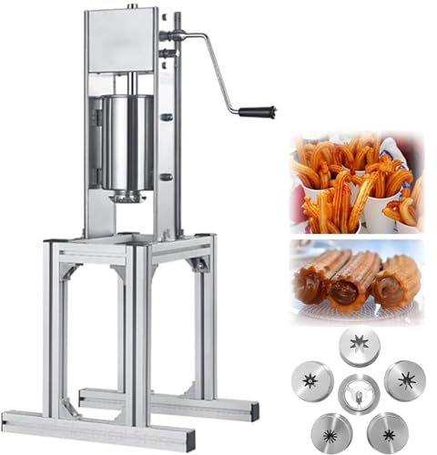 GEJLELDS Comercial Churros Maker 3L/5L/7L Acero Inoxidable Churros españoles Máquina para Hacer Churros + 5 boquillas Manual Español Donuts Churrera Churro Maker Machine Filler,7L