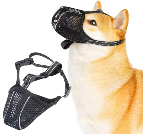 Maulkorb Hunde,weicher Netzmaulkorb,Atmungsaktiv,Einstellbare,Verhindert Das Beißen,Bellen und Fressen,Für mittelgroß Große Hunde,L
