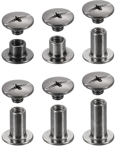 sourcing map 90 Sets Chicago Screw Rivets Metal Phillips Head Binding Screws Post Nail Rivet Stud Screw for DIY Leather Belt Bag Craft Bookbinding, 6 Sizes, Gunmetal
