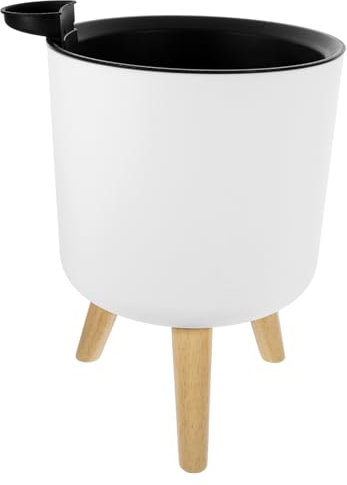 PHENOFICE Moderner Pflanzkübel Mit Holzständer Weiß Groß Innenbereich Wiederverwendbar Blumenkübel Für Blumenpflanzung Büro Wohnzimmer Balkon Dekoration Mit Integrierter Wasserspeicherung