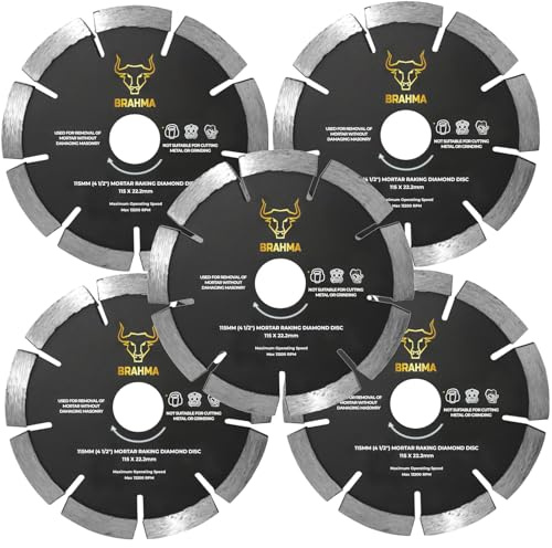 Mortar Raking DIscs 115mm (4.5) Brickwork Pointing Removal Blades Premium Diamond Tipped Morter Rakes (Pack of 5)
