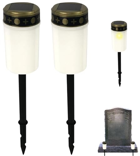 Luces de tumbas solares 2 piezas impermeables luces de cementerio solar para tumbas luces de monumento solar sin fama luces de estaca al aire libre para decoraciones de tumbas regalos conmemorativos