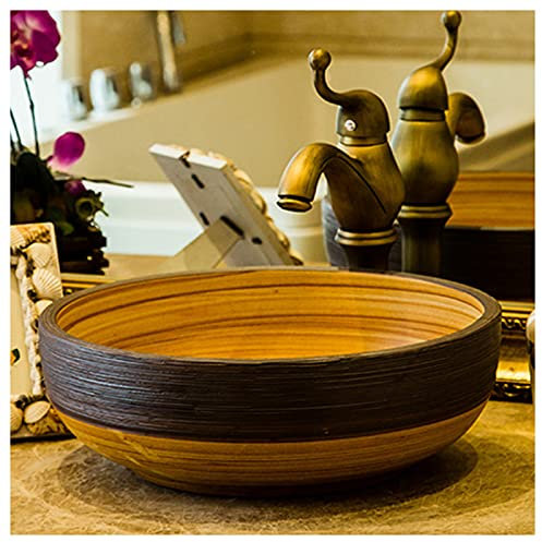 CAFIEDR Keramikwaschbecken für Badezimmer, handbemaltes Aufsatzwaschbecken, rundes Badezimmerwaschbecken im Vintage-Stil, über der Theke, für die Badezimmerrenovierung, 35 x 15 cm