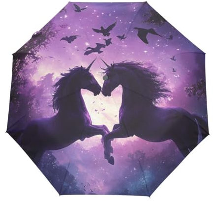GAIREG Einhorn-Paar-Regenschirm, zusammenklappbar, automatisches Öffnen und Schließen, kompakt, winddicht