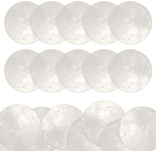 Cuentas de Concha Blanca, 60 Piezas Cuentas de Concha Redondas Planas Decorativas, Manualidades DIY, Cuentas de Bisutería Estilo Hawaiano de Playa