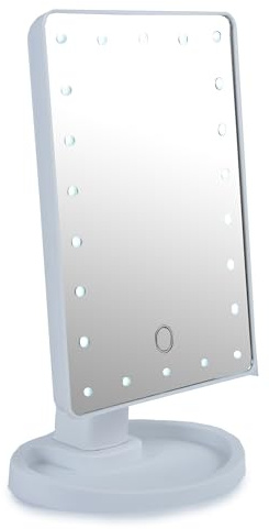 NSA Makeup Vanity Mirror with Lights - 22 LED Table Mirror with 180° Vertical Tilt, 360° Horizontal Rotation and Dual Power Supply - Travel Makeup Mirror with Adjustable Dimming Touch Sensor