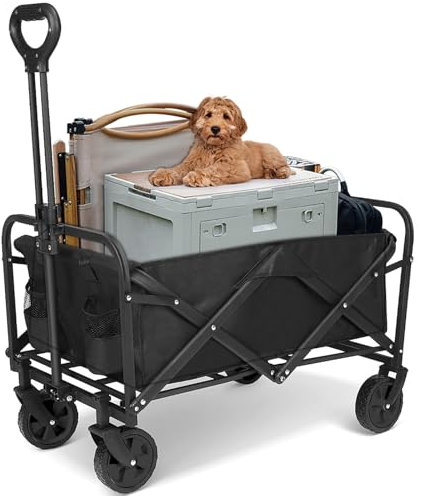 Foldable Camping Trolley Cart on Wheels,330 lbs Weight Capacity Heavy Duty Collapsible Cart,Folding Beach Wagon,Foldable Pull Along Trolley for Holiday Shopping Outdoor Camping Garden Beach