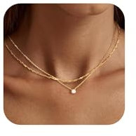RIXERKOC 2 Stück Halskette Gold Damen, zierliche 18K vergoldete Layering Kette Choker Halskette Wasserfest geschichtetes Goldkette mit CZ Anhänger Trendy Schmuck Geschenke zum Muttertag